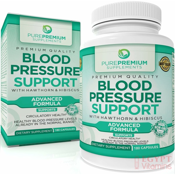 PurePremium Blood Pressure Support with Hawthorn & Hibiscus - for Cardiovascular & Circulatory Health - 180 Capsulesمكمل داعم لضغط الدم مع الزعرور والكركديه _ مضاد طبيعى لإرتفاع ضغط الدم ، و لصحة القلب والأوعية الدموية والدورة الدموية ، 180 كبسولة