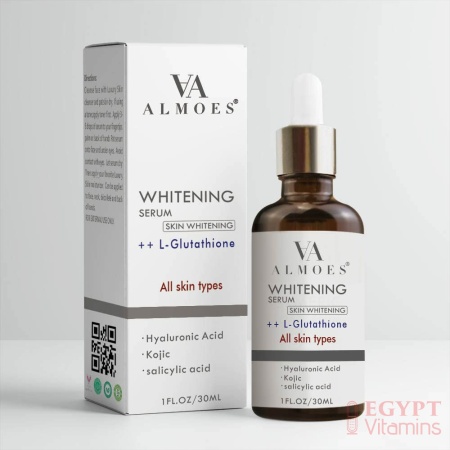 ALMOES,L-Glutathione Serum for skin Brightening, Balance skin tone, Improve Elasticity- With Hyaluronic acid, Salicylic acid, Kojic acid, 30ML