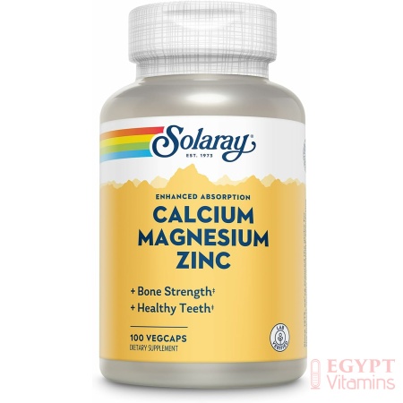 Solaray Calcium, Magnesium, Zinc | High Absorption with Glutamic Acid | Healthy Bones, Teeth, Nerve, Muscle, Heart & Immune Function Support | 100ct