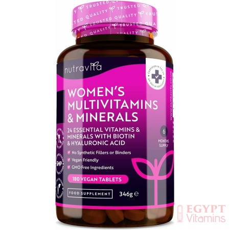 Nutravita Women's Multivitamins and Minerals - 24 Essential Active Vitamins and Minerals with Added Hyaluronic Acid - 180 Tablets