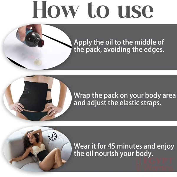 Uminyoo 8pcs Castor Oil Pack Wrap, Reusable Castor Oil Organic Cotton Pack Liver Detox Insomnia Constipation and Inflammation for Neck Arms Waist Knee with Adjustable Elastic Strap (Black) - Image 3