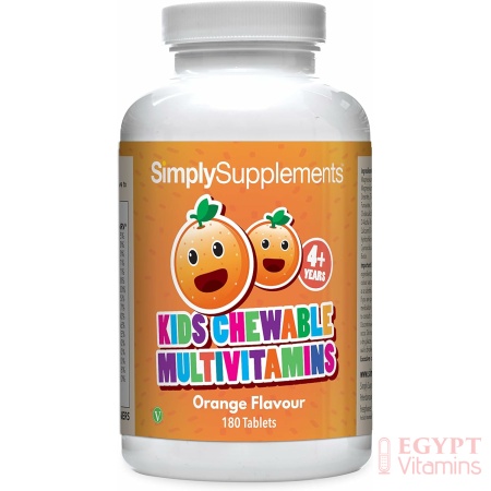 Children's Multivitamins | Vitamins A, B1, B2, B3, B6, B7, B9, B12, C, D & E | Age 4-12 Years | Chewable Orange Flavour