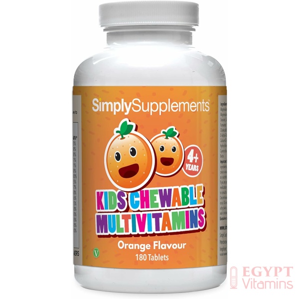 Children's Multivitamins | Vitamins A, B1, B2, B3, B6, B7, B9, B12, C, D & E | Age 4-12 Years | Chewable Orange Flavour