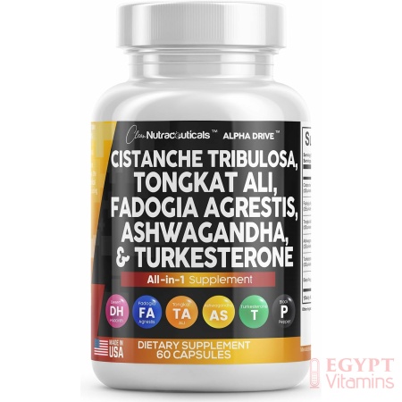 Clean Nutra Cistanche Tribulosa 6000mg Fadogia Agrestis 600mg Tongkat Ali 400mg Turkesterone Pills 2000mg Ashwagandha Extract 3000mg Capsules Supplement for Men - 60 Capsules