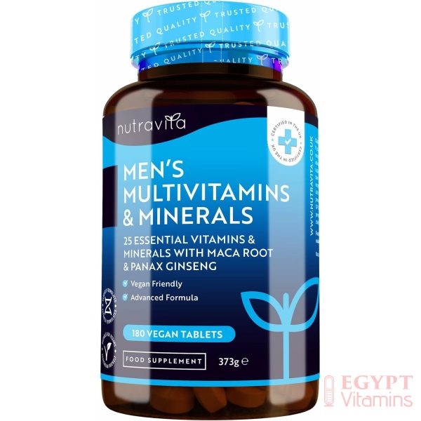 Nutravita Men's Multivitamins and Minerals - 25 Essential Active Vitamins and Minerals with Added Maca Root and Panax Ginseng - 180 Vegan Tablets