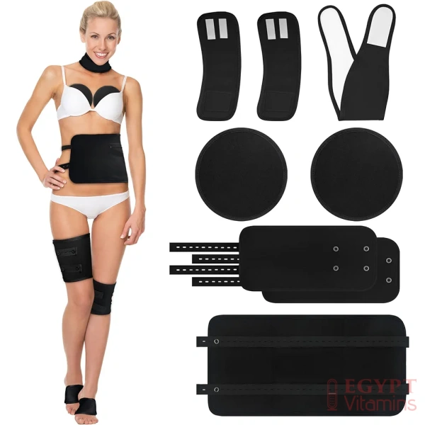 Uminyoo 8pcs Castor Oil Pack Wrap, Reusable Castor Oil Organic Cotton Pack Liver Detox Insomnia Constipation and Inflammation for Neck Arms Waist Knee with Adjustable Elastic Strap (Black)