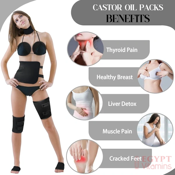Uminyoo 8pcs Castor Oil Pack Wrap, Reusable Castor Oil Organic Cotton Pack Liver Detox Insomnia Constipation and Inflammation for Neck Arms Waist Knee with Adjustable Elastic Strap (Black) - Image 4