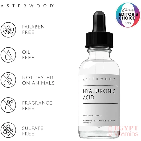 Asterwood Pure Hyaluronic Acid Serum for Face; Plumping Anti-Aging, Hydrating Facial Skin Care Product, Fragrance Free, Pairs Well with Vitamin C Serum & Retinol Serum, 29ml/1 سيروم حمض الهيالورونيك النقي للوجه؛ منتج مرطب للعناية ببشرة الوجه، مضاد للشيخوخة، خالٍ من العطور، يتماشى جيدًا مع سيروم فيتامين سي وسيروم الريتينول، 29 مل - Image 7