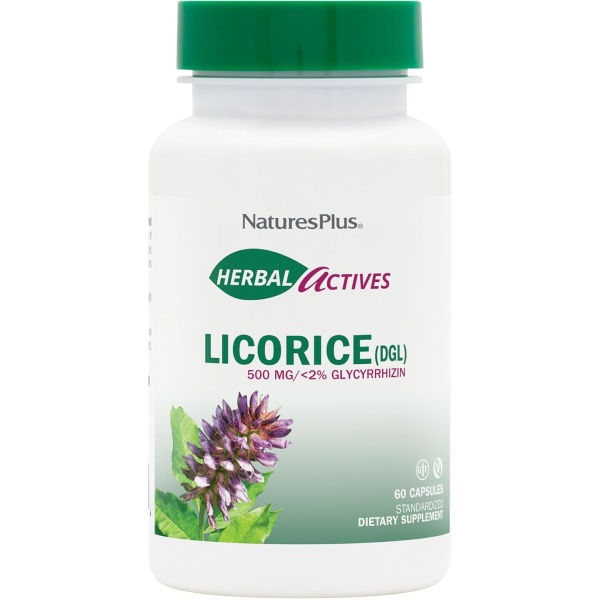 NaturesPlus Herbal Actives Licorice (DGL) Capsules - 500mg, 60 Vegan Supplements - Vegetarian, Gluten-Free - 60 Servings <BR/>  كبسولات عرق السوس العشبية من ناتشرز بلس - 500 ملجم، 60كبسولة