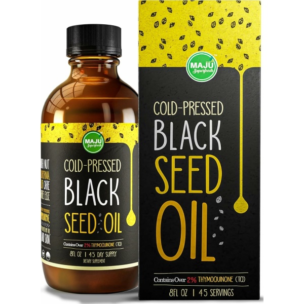 MAJU Black Seed Oil - 3 Times Thymoquinone, Cold-Pressed, 100% Turkish Black Cumin Seed Oil, Liquid Pure Blackseed Oil, Glass Bottle, 8 oz