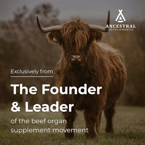 ⁦Ancestral Supplements Grass Fed Beef Organ Supplement, Supports Whole Body Wellness with Proprietary Blend of Liver, Heart, Kidney, Pancreas, Spleen, Freeze-Dried Beef, Non-GMO, 180 Capsules⁩ - الصورة ⁦2⁩