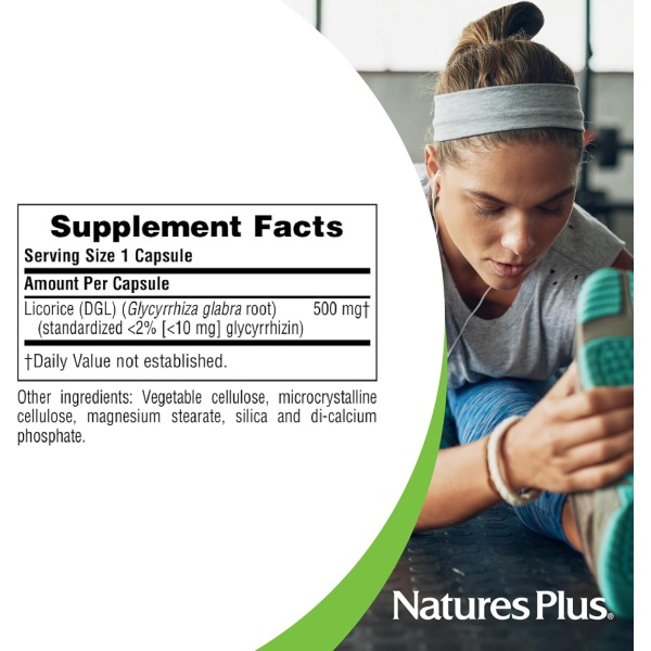 NaturesPlus Herbal Actives Licorice (DGL) Capsules - 500mg, 60 Vegan Supplements - Vegetarian, Gluten-Free - 60 Servings <BR/>  كبسولات عرق السوس العشبية من ناتشرز بلس - 500 ملجم، 60كبسولة - Image 2