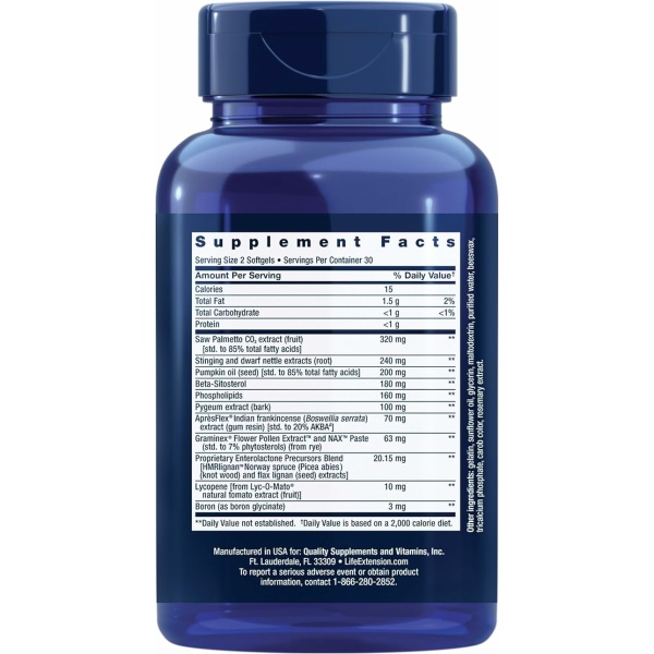 Life Extension Ultra Prostate Formula, saw palmetto for men, pygeum, stinging nettle root, lycopene, 11 nutrients for prostate function, non-GMO, gluten-free, 60 softgels - Image 5