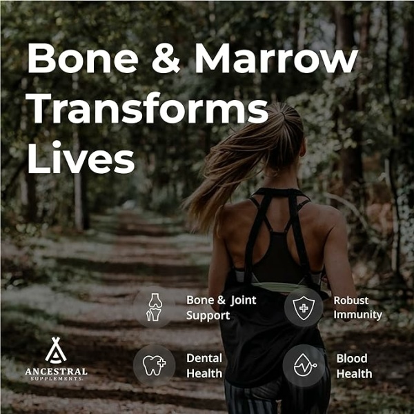 ⁦Ancestral Supplements Grass Fed Beef Bone and Marrow Supplement, 3000mg, Skin, Oral Health, and Joint Support Supplement, Promotes Whole-Body Wellness, Non GMO Whole Bone Extract, 180 Capsules⁩ - الصورة ⁦4⁩