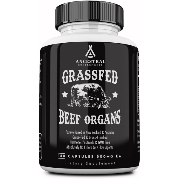 Ancestral Supplements Grass Fed Beef Organ Supplement, Supports Whole Body Wellness with Proprietary Blend of Liver, Heart, Kidney, Pancreas, Spleen, Freeze-Dried Beef, Non-GMO, 180 Capsules