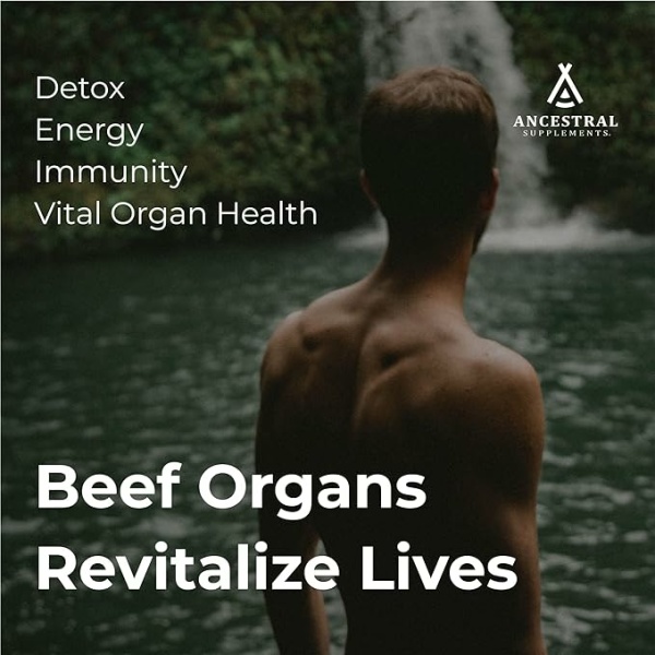 ⁦Ancestral Supplements Grass Fed Beef Organ Supplement, Supports Whole Body Wellness with Proprietary Blend of Liver, Heart, Kidney, Pancreas, Spleen, Freeze-Dried Beef, Non-GMO, 180 Capsules⁩ - الصورة ⁦7⁩