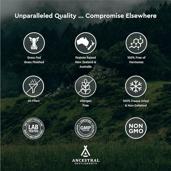 ⁦Ancestral Supplements Grass Fed Beef Bone and Marrow Supplement, 3000mg, Skin, Oral Health, and Joint Support Supplement, Promotes Whole-Body Wellness, Non GMO Whole Bone Extract, 180 Capsules⁩ - الصورة ⁦7⁩