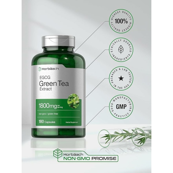 Horbäach EGCG Green Tea Extract Pills | 180 Capsules | Max Potency | Non-GMO & Gluten Free Supplement - Image 6