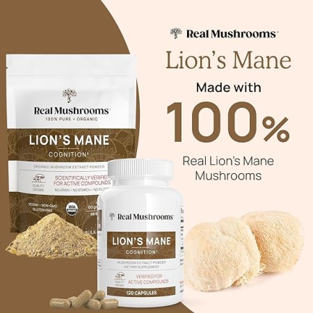 Lion’s Mane Capsules for Brain & Immune Support: Made using hand-picked Lion’s Mane mushroom extract, our supplement provides impressive benefits to support cognitive function and overall well-being. Organic Mushroom Extract: Our mushroom capsules are only made from 100% mushrooms (fruiting bodies), not mycelium grown on grain like most brands. It contains no grains, additives, or fillers. Measured Beta-Glucans: Verified by 3rd-party labs, our organic mushroom supplement has >30% beta-glucans per capsule, helping to naturally support your immune system. How to Take: Adults take 2 capsules daily. You can also break a few capsules open and add them to your meal or drink. Our mushroom beta glucan supplements are gluten-free, non-GMO, & vegan. Mushrooms Made Real: At Real Mushrooms, we produce organic mushroom supplements that support overall health. Our products contain 100% organic mushrooms, carefully sourced and processed for potency & efficacy.