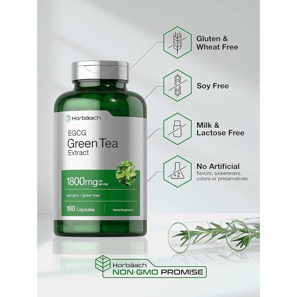 Horbäach EGCG Green Tea Extract Pills | 180 Capsules | Max Potency | Non-GMO & Gluten Free Supplement - Image 5