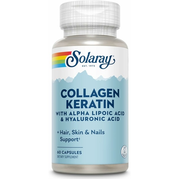 SOLARAY Collagen Keratin with Alpha Lipoic Acid and Hyaluronic Acid - Type I, II and III Collagen Pills - Hair, Skin, Nails, and Joint Health Support - 30 Servings, 60 Capsules