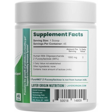 Layer Origin PureHMO Human Milk Oligosaccharide (HMO 2'-FL) Prebiotic Powder - Feed 200 Billion ProbioticsScoop, 45 Servings