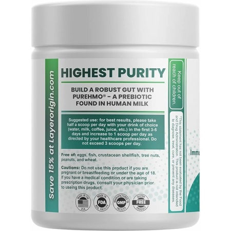 Layer Origin PureHMO Human Milk Oligosaccharide (HMO 2'-FL) Prebiotic Powder - Feed 200 Billion ProbioticsScoop, 45 Servings