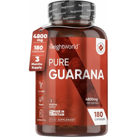 Caffeine Supplement with No Jitter - 4X More Caffeine Than Coffee - 180 Guarana Capsules (3 Months Supply) - Vegan & Natural Caffeine Pills with No After Effects - Guarana Tablets Alternative