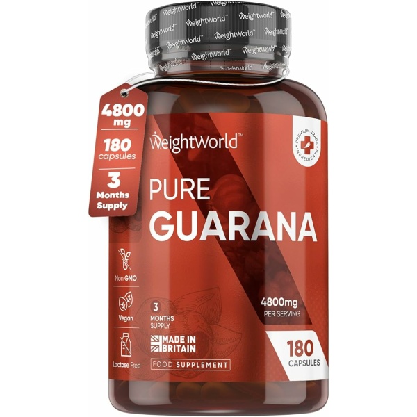 Caffeine Supplement with No Jitter - 4X More Caffeine Than Coffee - 180 Guarana Capsules (3 Months Supply) - Vegan & Natural Caffeine Pills with No After Effects - Guarana Tablets Alternative