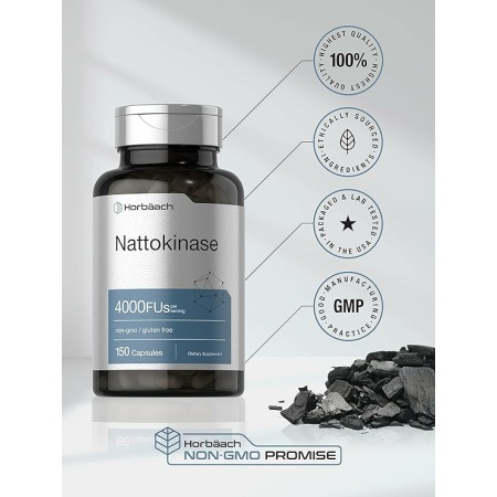 Nattokinase Supplement 4000 FU 150 Capsules Non-GMO, Gluten Free by Horbaach
