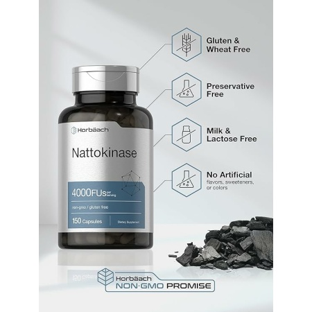 Nattokinase Supplement 4000 FU 150 Capsules Non-GMO, Gluten Free by Horbaach