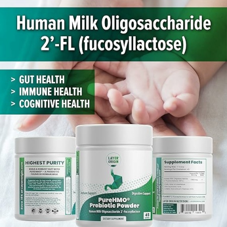 Layer Origin PureHMO Human Milk Oligosaccharide (HMO 2'-FL) Prebiotic Powder - Feed 200 Billion ProbioticsScoop, 45 Servings