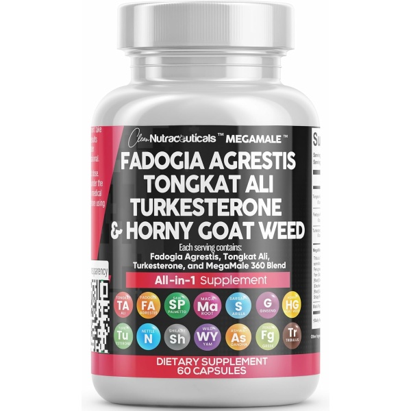 Fadogia Agrestis 5000mg Tongkat Ali 25000mg Turkesterone 5000mg Supplement with Horny Goat Weed, Saw Palmetto, Maca Root, Siberian Ginseng, Tribulus Terrestris, Fenugreek, Wild Yam - 60 Count