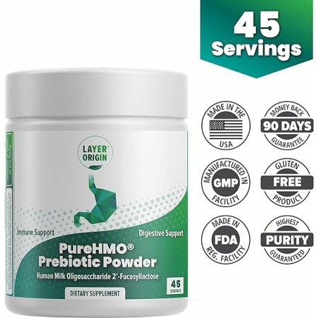 Layer Origin PureHMO Human Milk Oligosaccharide (HMO 2'-FL) Prebiotic Powder - Feed 200 Billion ProbioticsScoop, 45 Servings