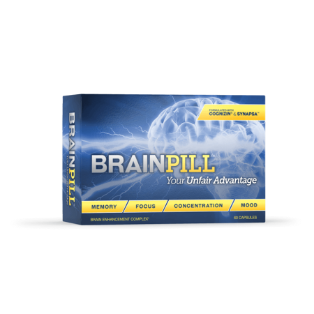 Fight Memory Loss And Stay on Your Game Recall Things Faster Improve Short and Long-Term Memory Think Better Under Pressure Have Stronger Concentration Skills Be More Productive Memory loss and related cognitive decline is a sad road to travel. But BrainPill® may help you reduce that. We’ve formulated it with clinically studied natural nootropics like Cognizin®, which nourish and support memory through the aging process. You may also notice it’s easier to pick up new skills with BrainPill. A sharp memory is a good measure of general intelligence. Add BrainPill to your order to help boost your brain power and support your memory. Back To The Top Your brain will love BrainPill®. It's a memory-boosting formula of natural ingredients that have shown to increase cognitive skills, productivity and otherwise help folks perform under pressure. The BrainPill formula includes Cognizin Cognizin® (Citicoline) Citicoline is a water compound present in every cell of the body. Studies show that it boosts neuron activity, supports brain metabolism and protects brain cells from damage. It's shown to boost verbal memory, as well. Bacopa Monnieri Bacopa Monnieri - Synapsa This is a standardized and patented extract of Bacopa Monnieri. It’s a plant common in Ayurvedic Medicine. Several studies show that it boosts cognitive function, which is the ability to process visual information and absorb data. Huperzine Huperzine A Huperzine A is an alkaloid from a club moss. Research suggests it reduces the breakdown of a neurotransmitter called AcH, which helps alertness and memory. Vinpocetine Vinpocetine Vinpocetine is a plant that supports memory. It also increases blood flow to the brain to enable it to use oxygen and assist with metabolism. Ginkgo Biloba Ginkgo Biloba Long a part of Chinese medicine, Ginkgo Biloba helps distribute blood glucose and oxygen throughout the brain. It also has powerful antioxidant effects, which may help buffer against the degeneration of brain matter. Vitamin B12 Vitamin B12 Well known for its work with nerve function and red blood cells, Vitamin B12 may help protect against brain atrophy as well. Vitamin B6 Vitamin B6 Well known for its work with nerve function and red blood cells, vitamin B12 may help protect against brain atrophy, as well. DHA Complex DHA Complex DHA enhances cognitive function and plays a key role in the functioning of brain cells. Phosphatidyl Serine Phosphatidylserine (PS) Derived from lecithin, PS appears to improve focus, memory, mood and short-term memory. It also supports the functioning of brain cells and neurotransmitters. Tyrosine Tyrosine An amino acid that boosts dopamine, the “feel good” neurotransmitter, Tyrosine helps improve focus and energy. Theanine Theanine Theanine is an amino acid in green tea. It can raise serotonin levels and may improve memory and learning ability. Pantothenic Acid Pantothenic Acid - Vitamin B5 Pantothenic Acid boosts energy and may have a protective effect against stress. Folic Acid Folic Acid - Vitamin B9 Folic Acid is essential for brain function. It supports mental and emotional health. Folic acid also works with vitamin B12 to make red blood cells and transport iron throughout the body.