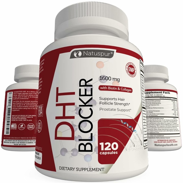⁦DHT Blocker Hair Growth Support Supplement, with Organic Saw Palmetto, Green Tea Extract, Biotin & Collagen for Hair Loss & Boosts Hair Regrowth for Men & Women - Gluten-Free, Vegetarian⁩ - الصورة ⁦3⁩