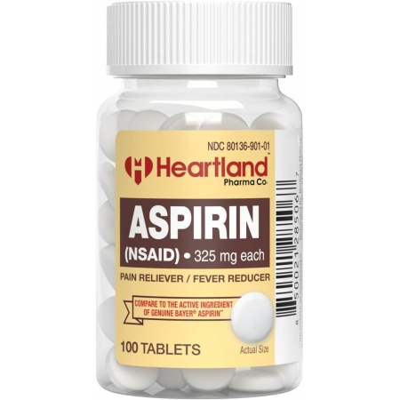 Aspirin 325mg NSAID Uncoated with Child Resistant Safety Cap - Made in USA - (100 Count)