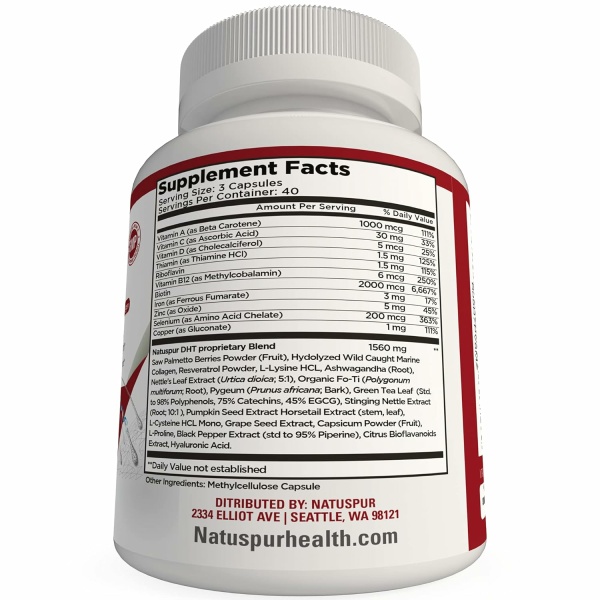 ⁦DHT Blocker Hair Growth Support Supplement, with Organic Saw Palmetto, Green Tea Extract, Biotin & Collagen for Hair Loss & Boosts Hair Regrowth for Men & Women - Gluten-Free, Vegetarian⁩ - الصورة ⁦2⁩
