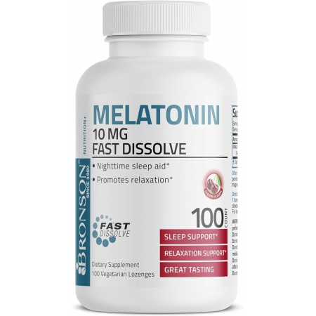 Bronson Melatonin 10mg Fast Dissolve Cherry Flavored Tablets Vegetarian Chewable Lozenges, 100 Count