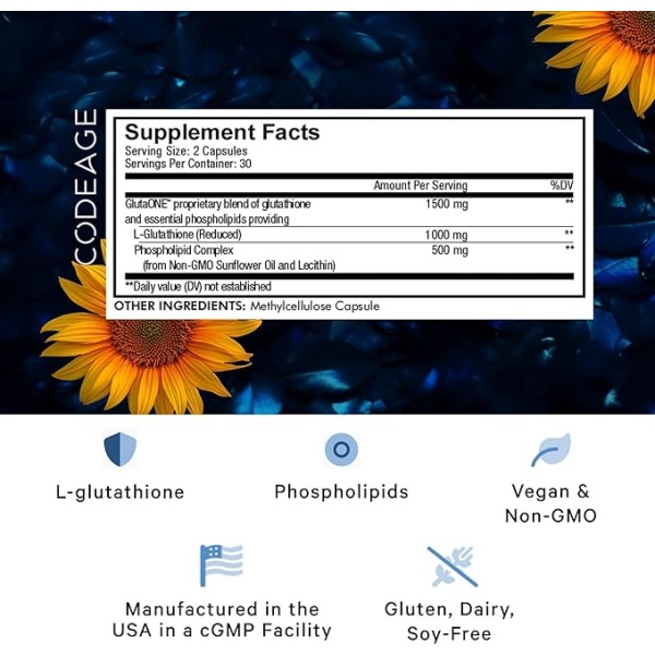 Codeage Liposomal Glutathione 1000 mg | glutathione Antioxidant Phospholipid Complex, Ingredients