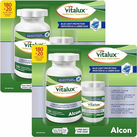 2 Bottles x Vitalux Healthy Eyes Ocular Multivitamin/No beta-Carotene, Complete multivitamin for Eyes, 180 Coated Tablets