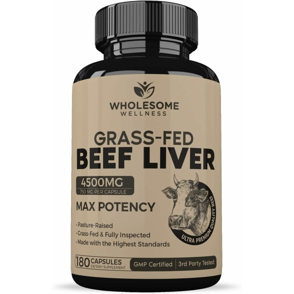 Wholesome Wellness Grass Fed Desiccated Beef Liver Capsules,180 Pills, 750mg