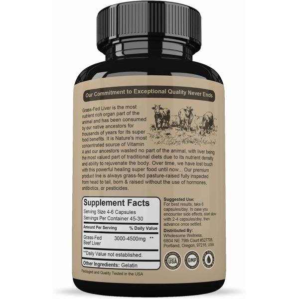 Wholesome Wellness Grass Fed Desiccated Beef Liver Capsules,180 Pills, 750mg - Image 2