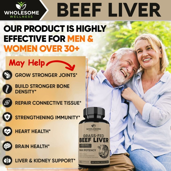 Wholesome Wellness Grass Fed Desiccated Beef Liver Capsules,180 Pills, 750mg - Image 3
