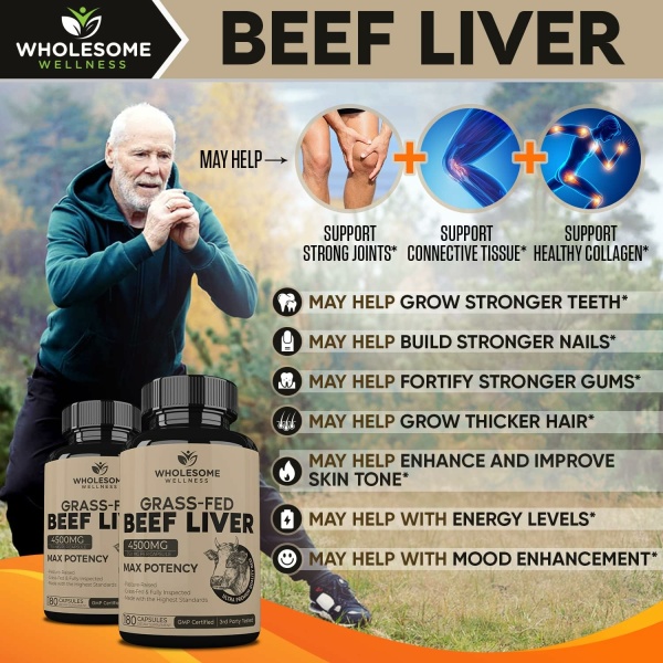 Wholesome Wellness Grass Fed Desiccated Beef Liver Capsules,180 Pills, 750mg - Image 4
