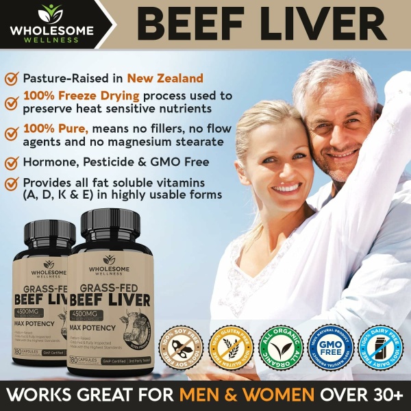 Wholesome Wellness Grass Fed Desiccated Beef Liver Capsules,180 Pills, 750mg - Image 5