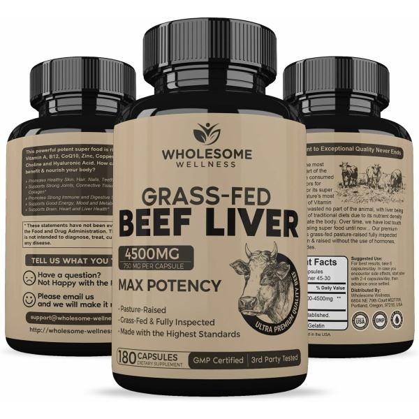 Wholesome Wellness Grass Fed Desiccated Beef Liver Capsules,180 Pills, 750mg - Image 9