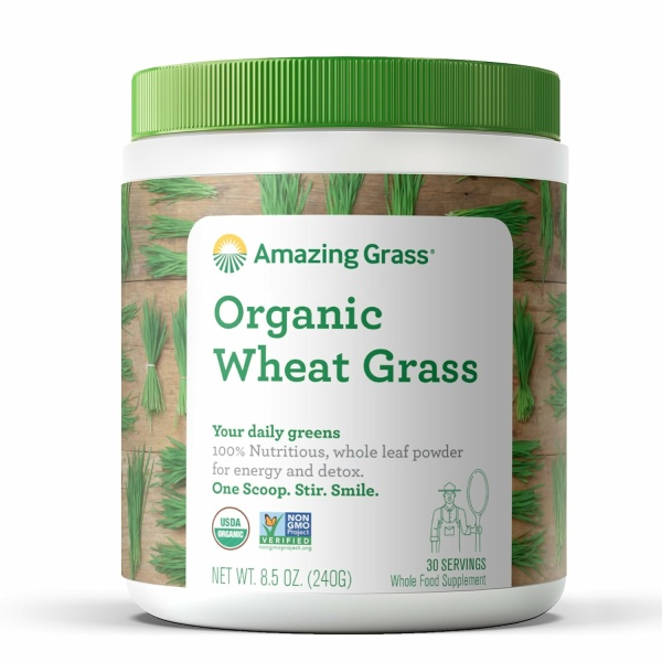 Amazing Grass Wheat Grass Powder: 100% Whole-Leaf Wheat Grass Powder for Energy, Detox & Immunity Support, Chlorophyll Providing Greens, 30 Servings