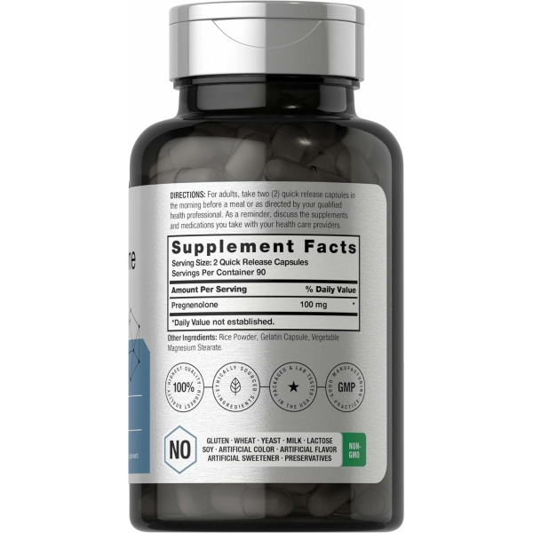 ⁦Horbäach Pregnenolone 100mg | 180 Capsules | Hormone Support Supplement | Non-GMO and Gluten Free⁩ - الصورة ⁦2⁩