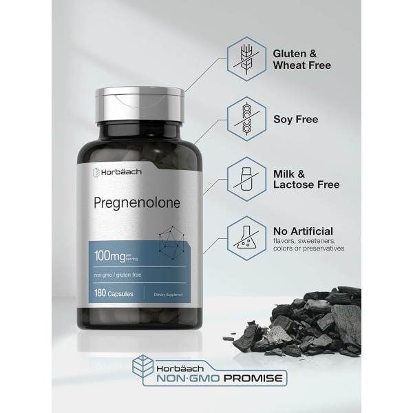 ⁦Horbäach Pregnenolone 100mg | 180 Capsules | Hormone Support Supplement | Non-GMO and Gluten Free⁩ - الصورة ⁦4⁩